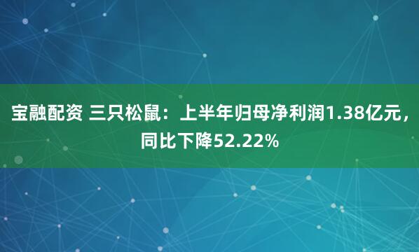 宝融配资 三只松鼠：上半年归母净利润1.38亿元，同比下降52.22%